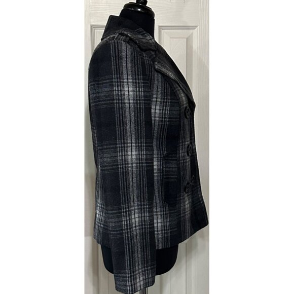 Old Navy Double-Breasted Plaid Peacoat Jacket Polyester Blend Women's Size Small - Picture 15 of 16